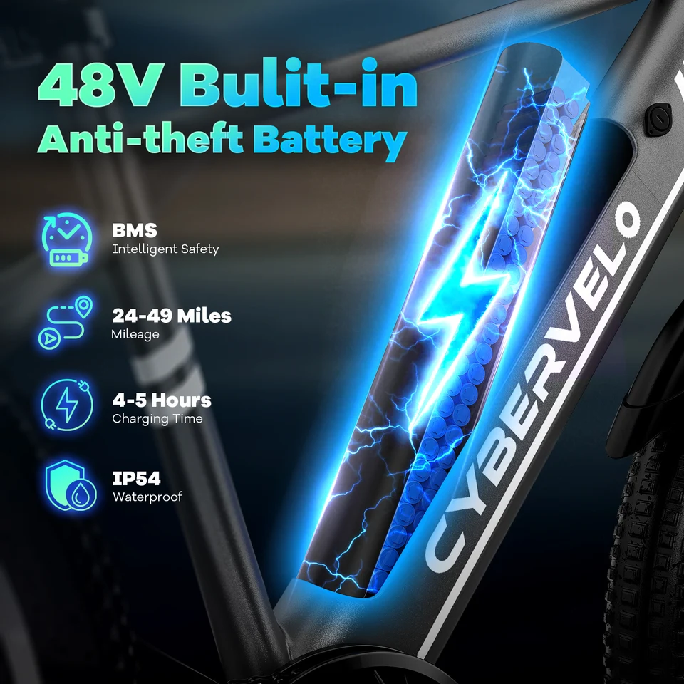 Cybervelo 26" Adult Electric Bicycle 1000W Peak Motor 48V Waterproof Battery 7-Speed Shift for Commute Beach Snow Women's And Men's EK3 image 4