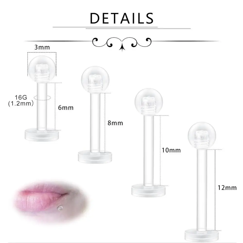 24pcs Set Transparent Flexible Acrylic Ball Lip Piercing Earrings Cartilage Studs Hoops Barbell Jewelry Daily Wear Minimalist
