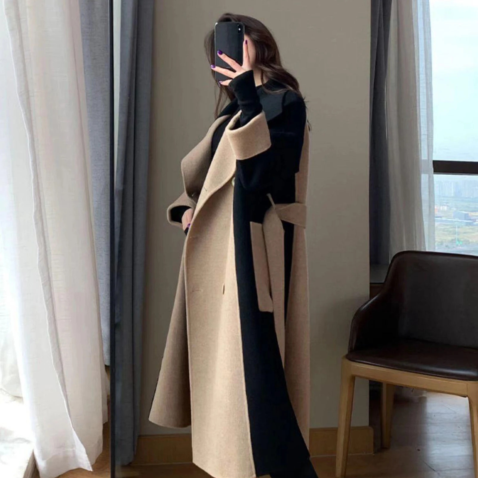 Soft Women Long Coat M-3XL Tie-in Waist Slim Fit Winter Warm Outwear Lady Overcoat  Female Outwear Keep Warm
