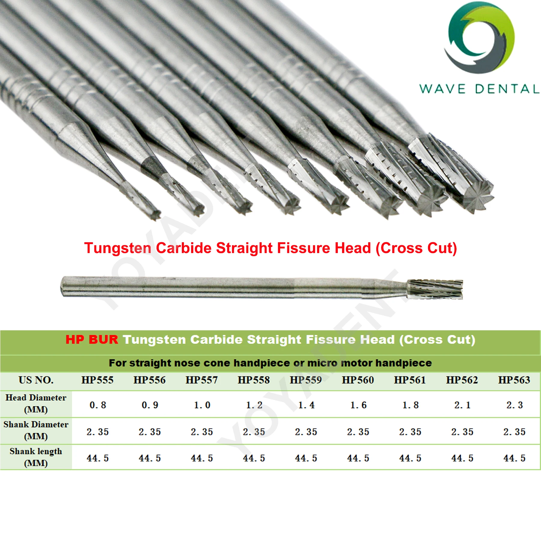 WAVE Dental Tungsten Carbide Burs Dental Drills Straight Fissure Cross Cut Head Midwest HP For Low Speed Straight Handpiece 2.35