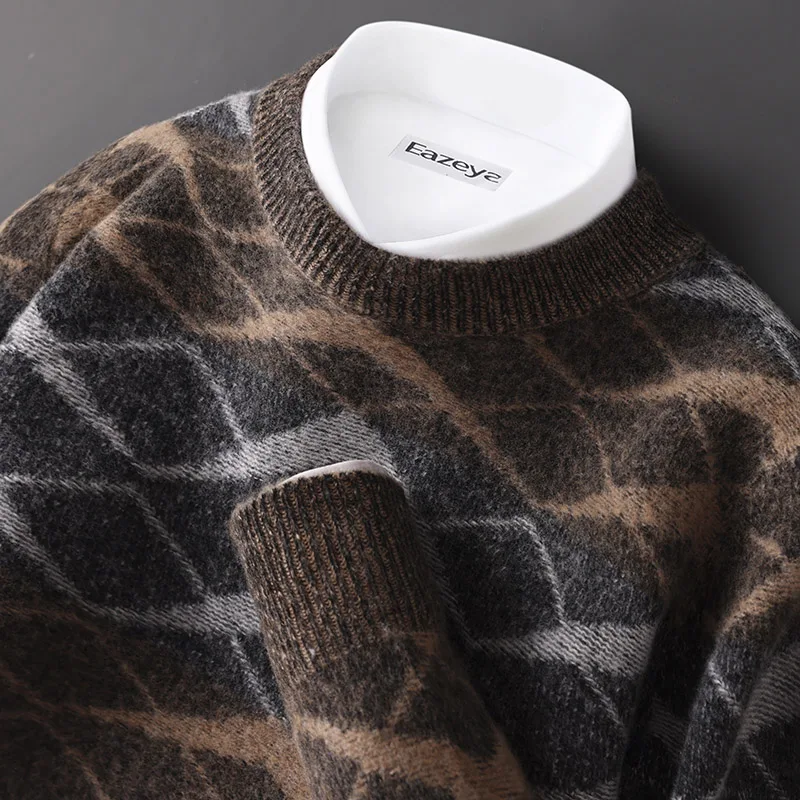 Maglione da uomo in lana merino al 100% con onde d'acqua, maglione con scollo a O, pullover ispessente, autunno inverno, maglione a maniche lunghe, top in maglia di cashmere