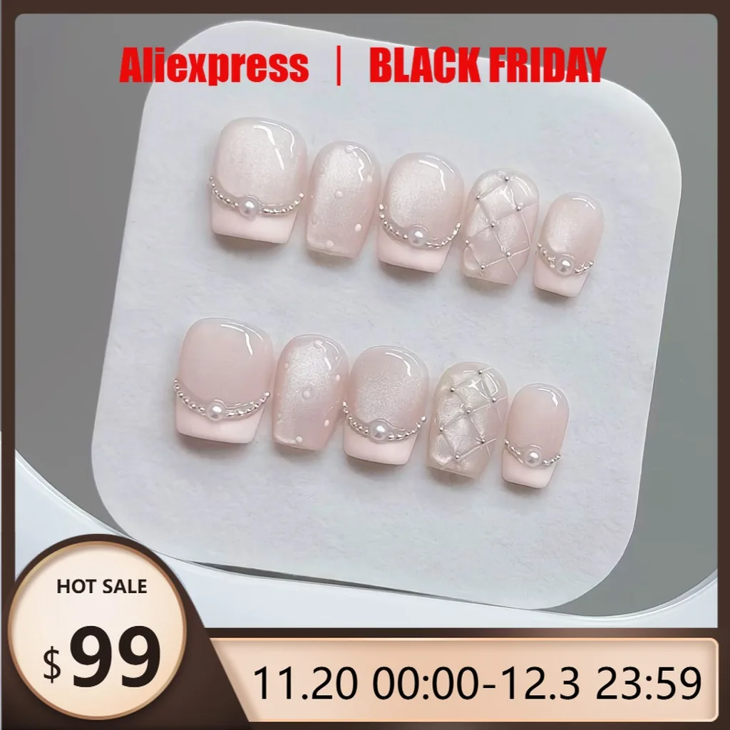 

10 шт., пресс для ногтей ручной работы, клетчатый жемчуг, французский кошачий глаз, Аврора, рыбий хвост, полное покрытие, съемные ногти для женщин и девочек