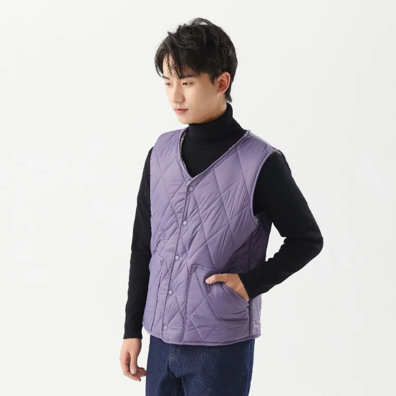 Gentleman New Fleece Sandwich Cotton Warm Increase Vest Inner Tank Pocket New Men's Diamond Lattice Short Model Vest