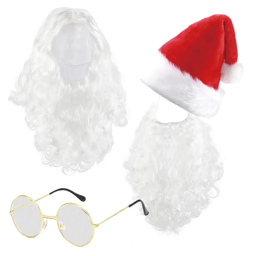 Comfortable Santa Headgear Santa Style Christmas Costume Wig Set with Curly White Beard for Christmas Cosplay Holiday Parties