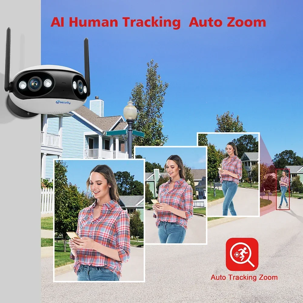 Outdoor Dual Lens 180° Wide Angle Panoramic Security Camera Wifi POE IP Camera  Human Detect Auto Zoom Tracking Surveillance Cam