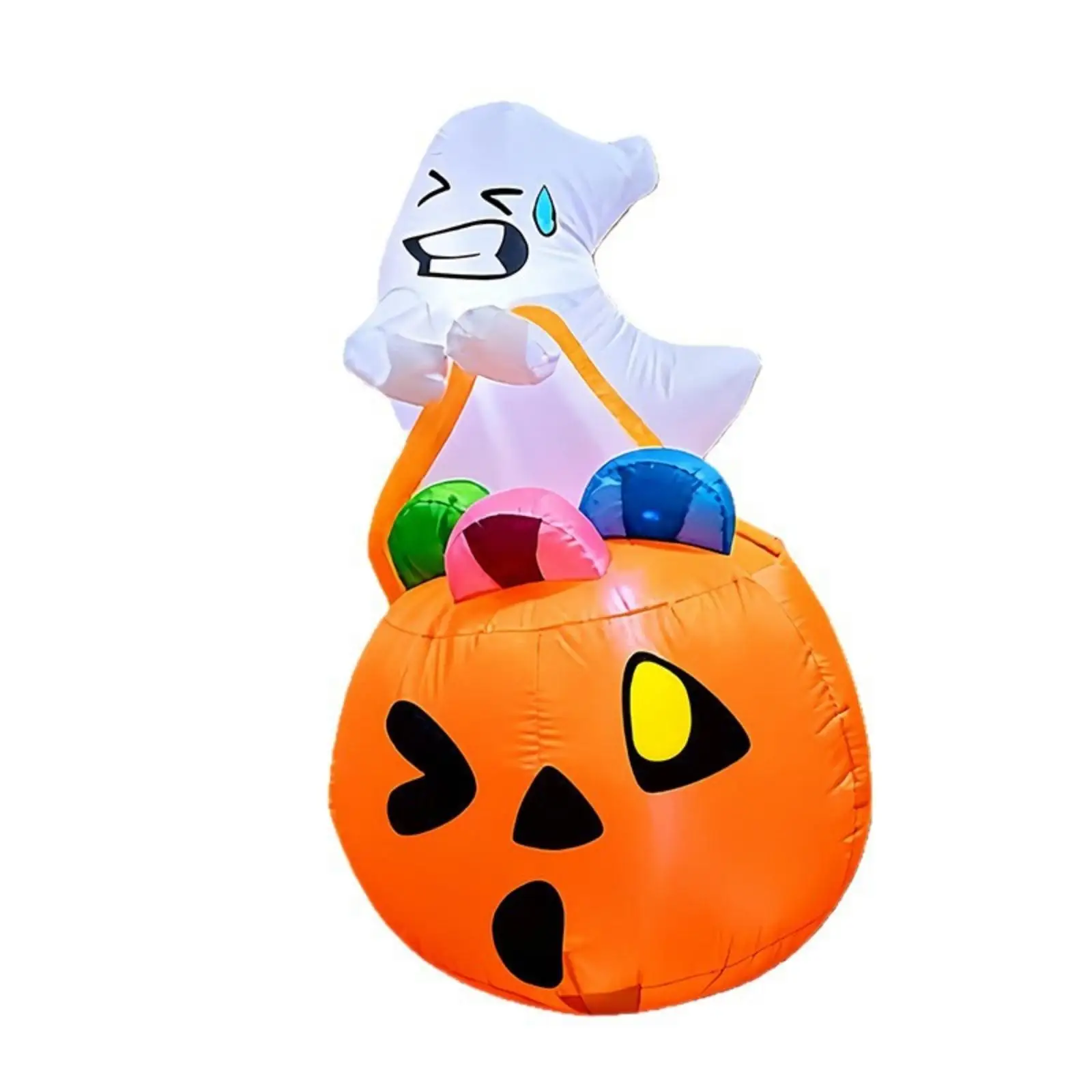 Inflatable Pumpkin with Ghost Lighted Inflatable Ghost with Pumpkin Illuminated Outdoor Decoration for Trick-Orvisitors, Porch