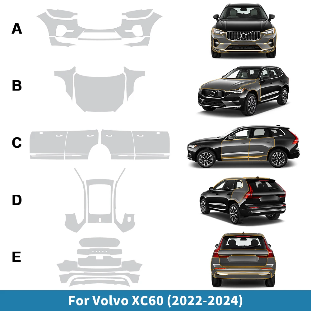 KUNGKIC TPU 8.5mil Paint Protection Film for Volvo XC60 Inscription R Design 2022-2024 Pre Cut Clear Kit Bra PPF Invisible Film