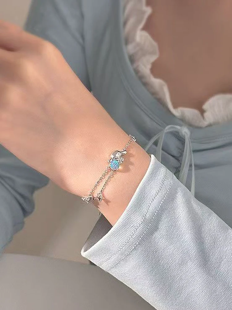 Sanrio cannelle Ins mode Bracelet en argent femme doux mignon luxe main décoration KT chat fille cadeaux d'anniversaire de noël