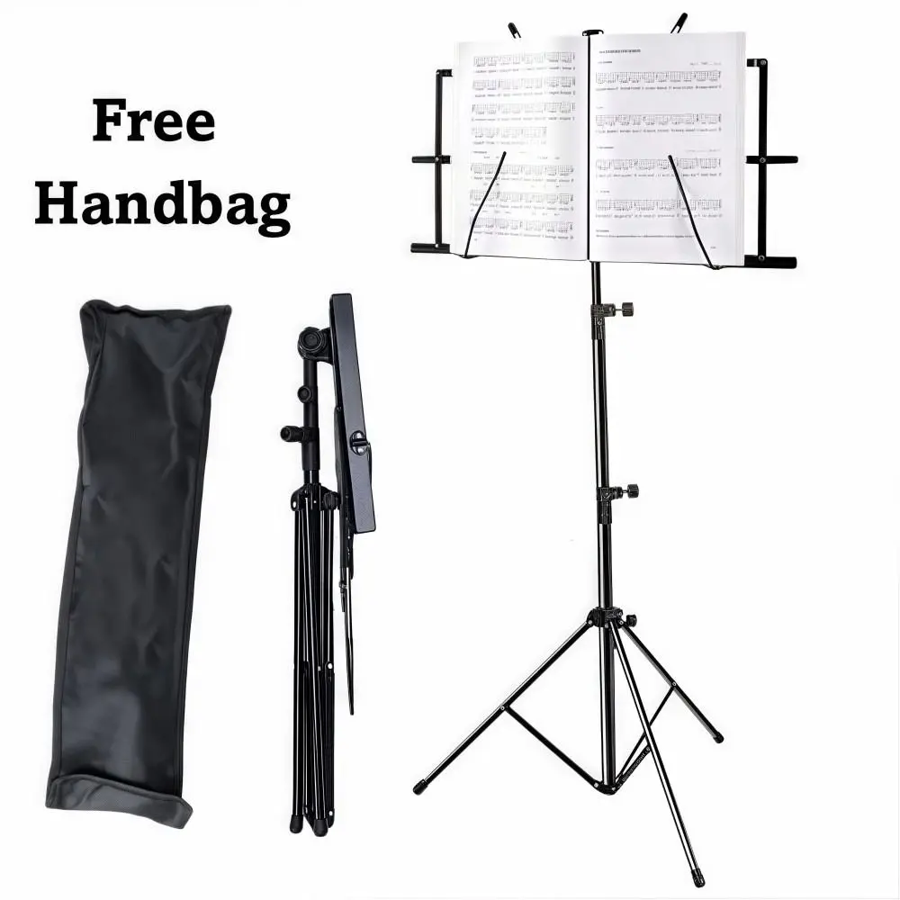 Atril plegable con bolsa de transporte, soporte para partituras de altura ajustable, soporte portátil resistente para libros de música, práctica musical