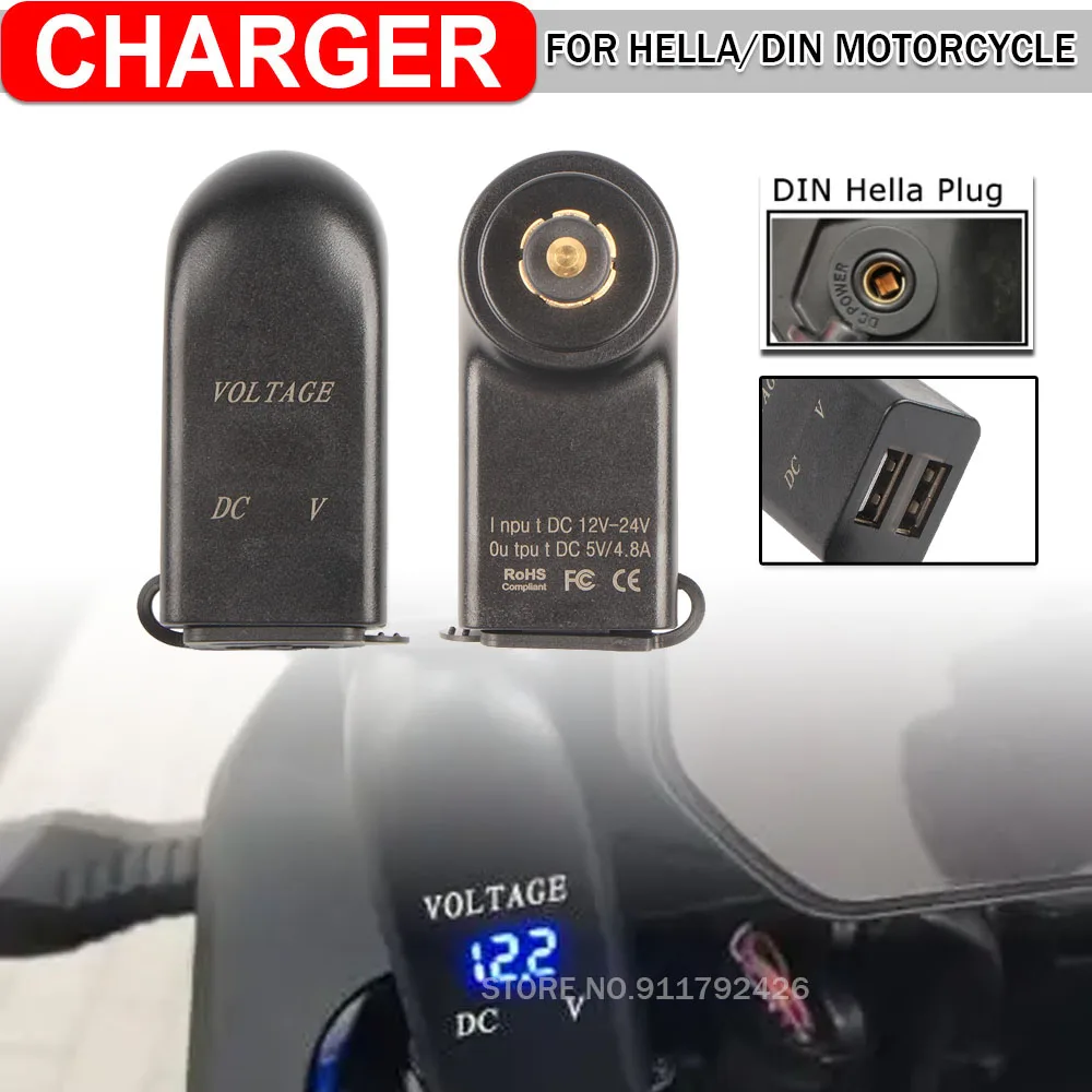 Dual USB Charger LED Monitor For BMW F750 F850GS R1250GS ADV R1150 1200RT/GS K1600B K1100LT Universal For Hella/DIN Motorcycles