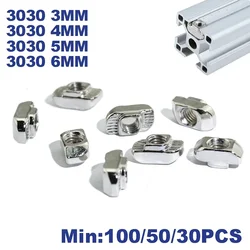 3030 Aluminum Profile with Slot Groove 8mm M3 M4 M5 M6 Nickel Plated T Bolt Hammer Head Nut