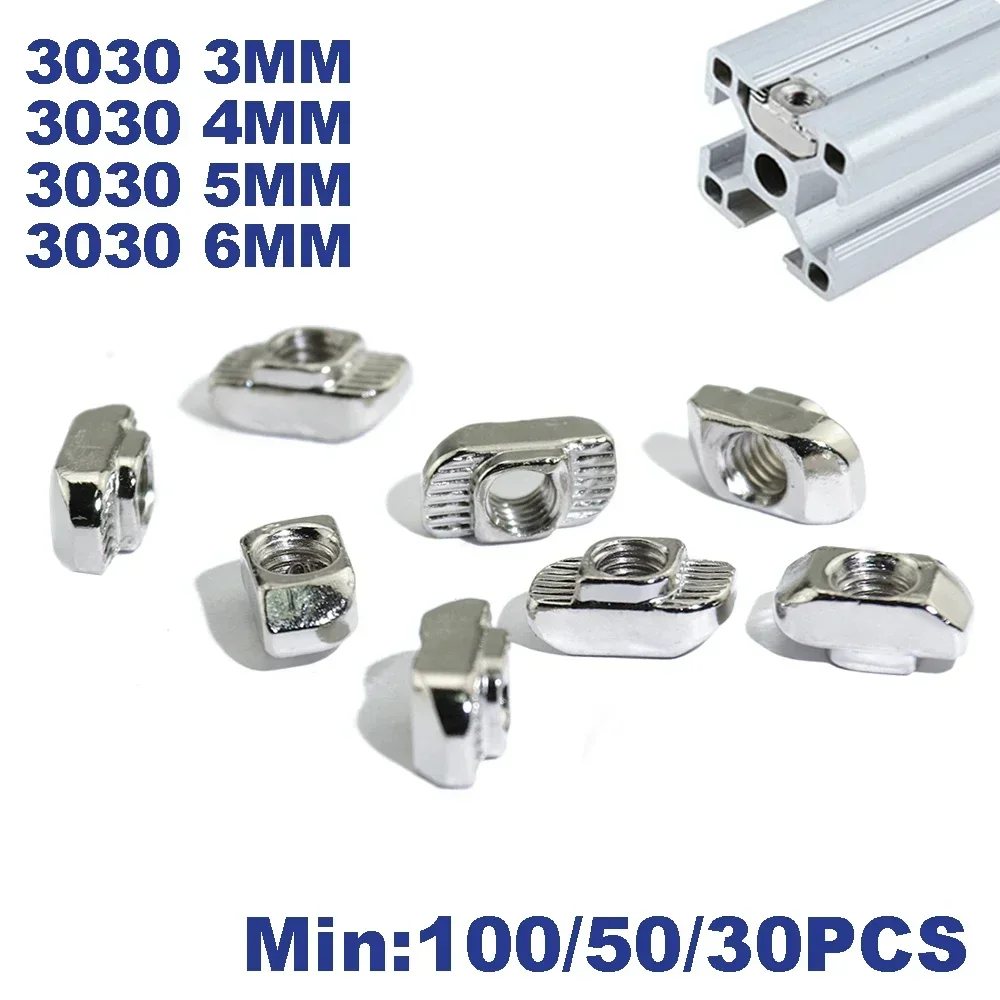 3030 Aluminum Profile with Slot Groove 8mm M3 M4 M5 M6 Nickel Plated T Bolt Hammer Head Nut