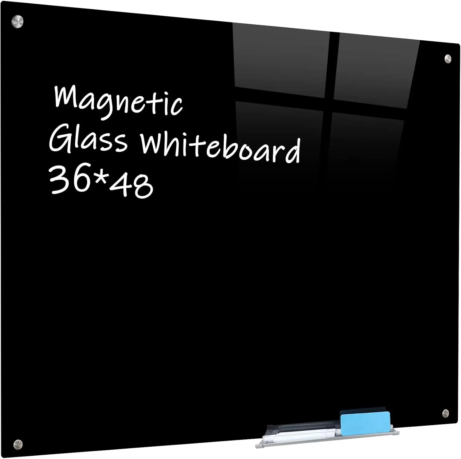 

Безрамная магнитная стеклянная доска для сухого стирания с лотком для маркеров, 48x36 дюймов для офиса и дома