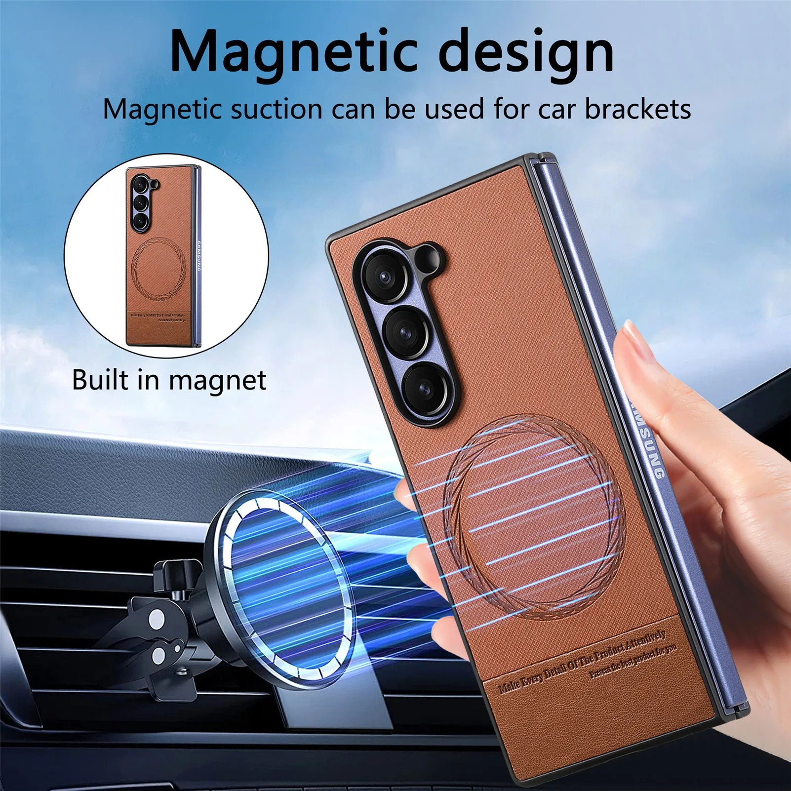 

Phone Case for Samsung Galaxy Z Fold 7 6 5 4 3 Fold6 Fold5 Magnetic Splicing Cloth Texture PU Leahter anti-fall Back Cover XL001