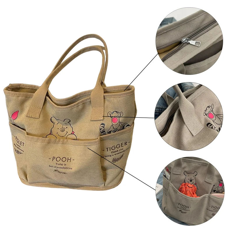 حقيبة ديزني النسائية متعددة الجيوب حقيبة قماش قنب ويني ذا بوه حقيبة كتف كرتونية ذات سعة كبيرة حقيبة يد حقيبة تسوق