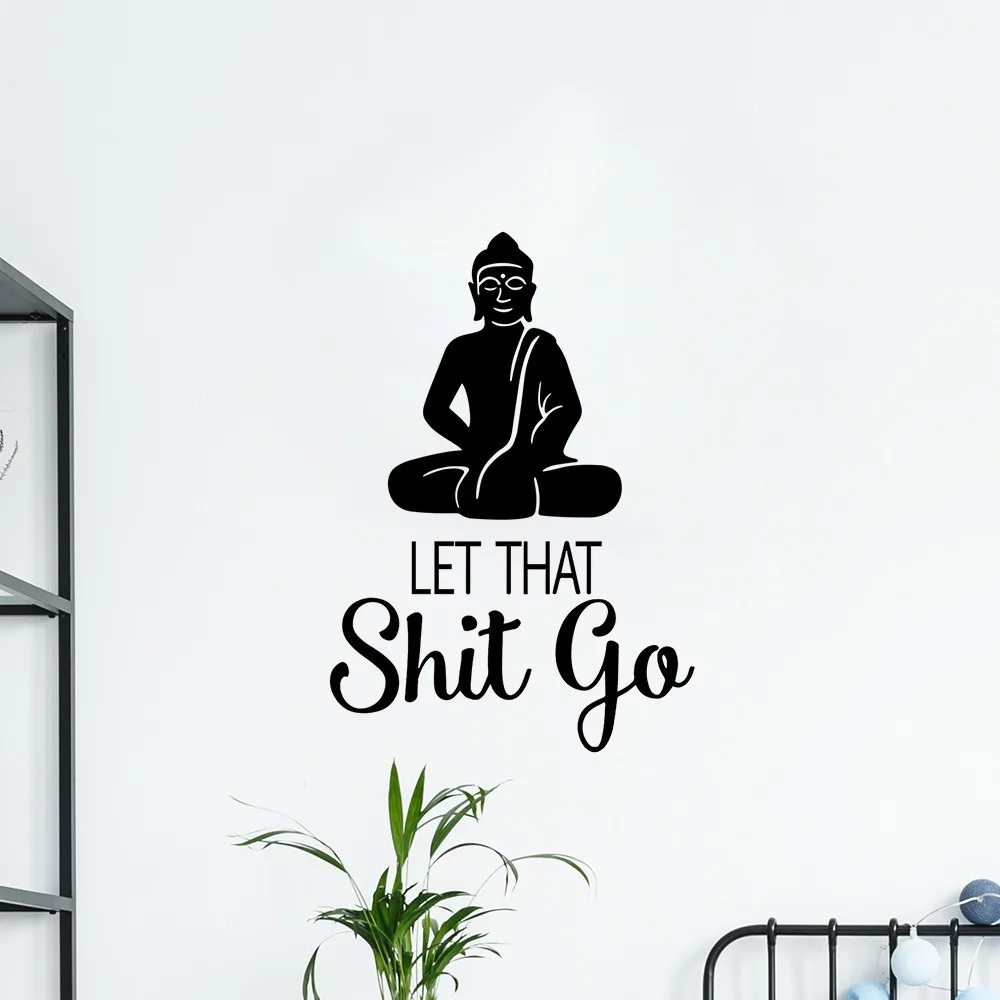 ملصقات حائط مقاومة للماء من Let That Shit Go بوذا لديكور المنزل للمطبخ من الفينيل ملصق فني