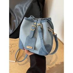 Women's Bucket Bag Contrast Color String Crossbody Shoulder Bags Female Casual Commute Messenger Pack Versatile Handbags