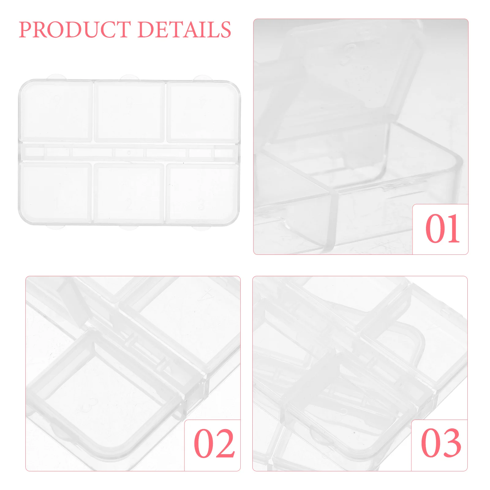 

10pcs Nail Art Storage Box 6 Compartments Portable Organizer for Charms Rhinestones Craft Supplies Transparent Multi Grid