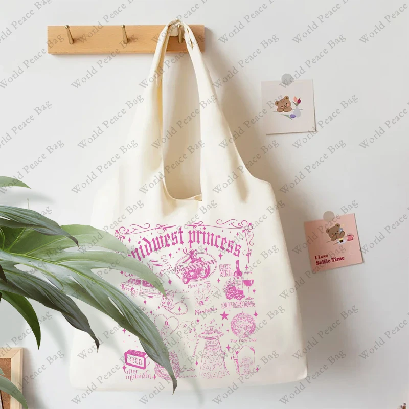 1 pz The Midwest Princess Pink Club pattern Tote Bag letteratura borsa a tracolla illustrazione ragazza Book Bag