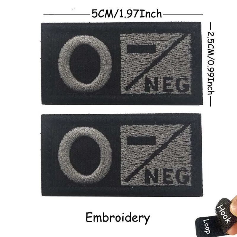 1/2 Stück, A B AB O POS-NEG Blutgruppen-Abzeichen, Stoffapplikation, Stickerei, Klettverschluss-Patches, militärischer taktischer Patch für Rucksäcke