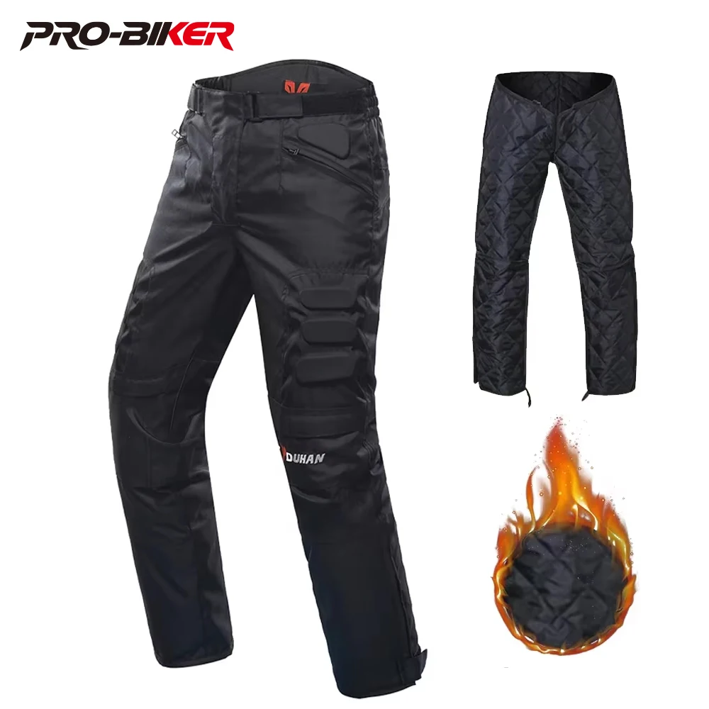 Calças anti-queda para motocicletas com forro térmico, resistente ao desgaste ao ar livre, cross-country, viagem fria, joelheiras removíveis