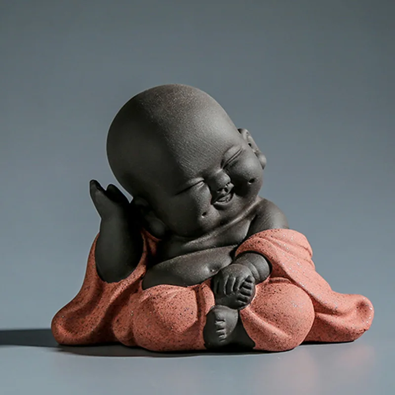 Little Monk Purple Clay Tea Pets,Maitreya Laughing Buddha Ornament,Handmade Boutique Tea Accessories Set,Creative Tea Pet Yixing view 6