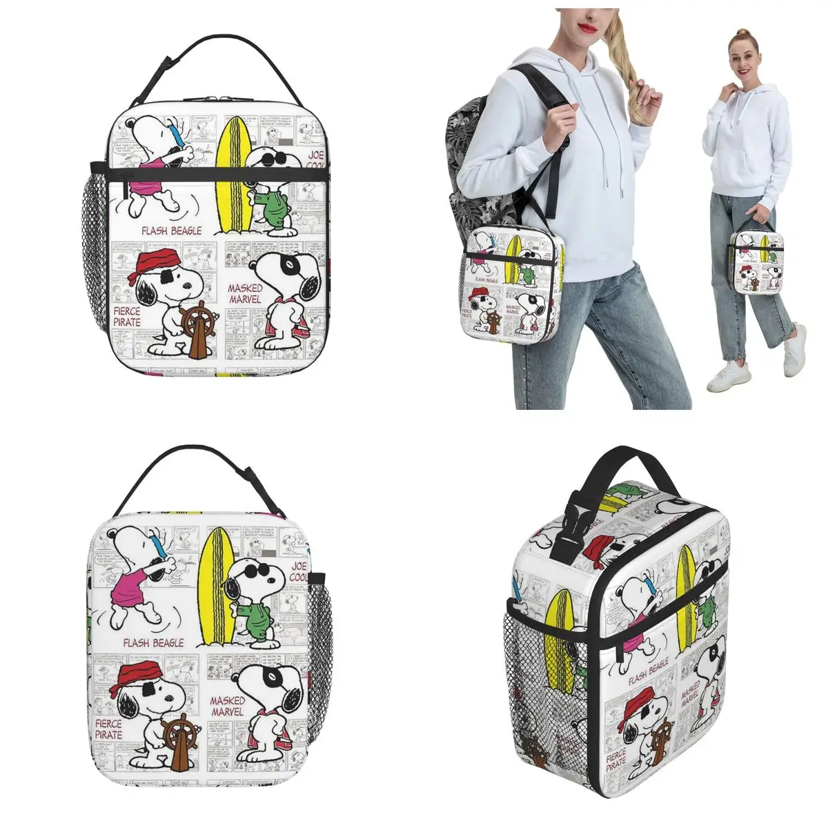 Peanuts Snoopy Cute Cartoon Insulated Lunch Bag contenitore per pasti ad alta capacità borsa termica Tote Lunch Box School Travel uomo donna