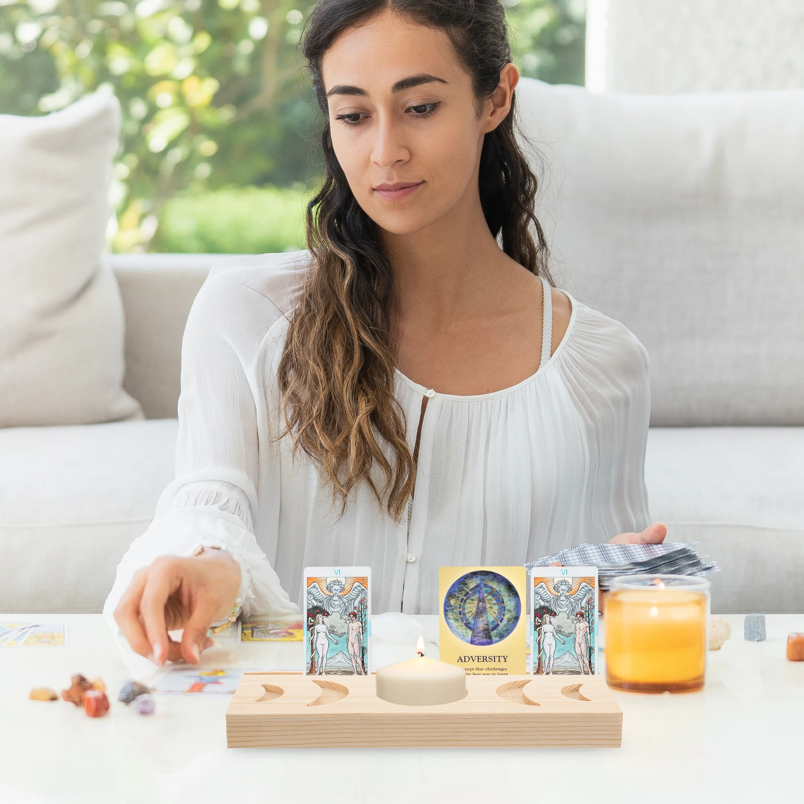 

Wooden Tarot Card Display Stand Wear Resistant Moon Phase Decorative Crystal Tray Organizer Tarot Card Wooden Holders