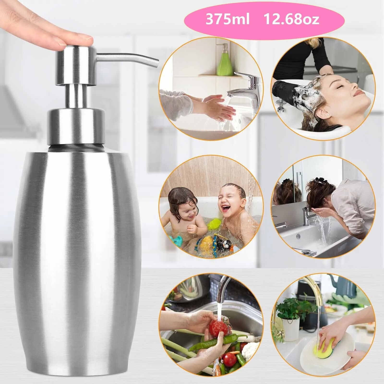 

375ML Sink Soap Dispenser Kitchen Stainless Steel Hand Liquid Pump Lotion Bottle