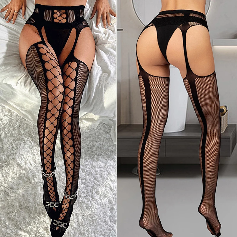 xxx Sex Stockings Lingerie High Waist Gothic Fishnet Undies Y2k Socks Mesh Crotch Open Pantyhose Diamonds Plus Size Sexy Tights