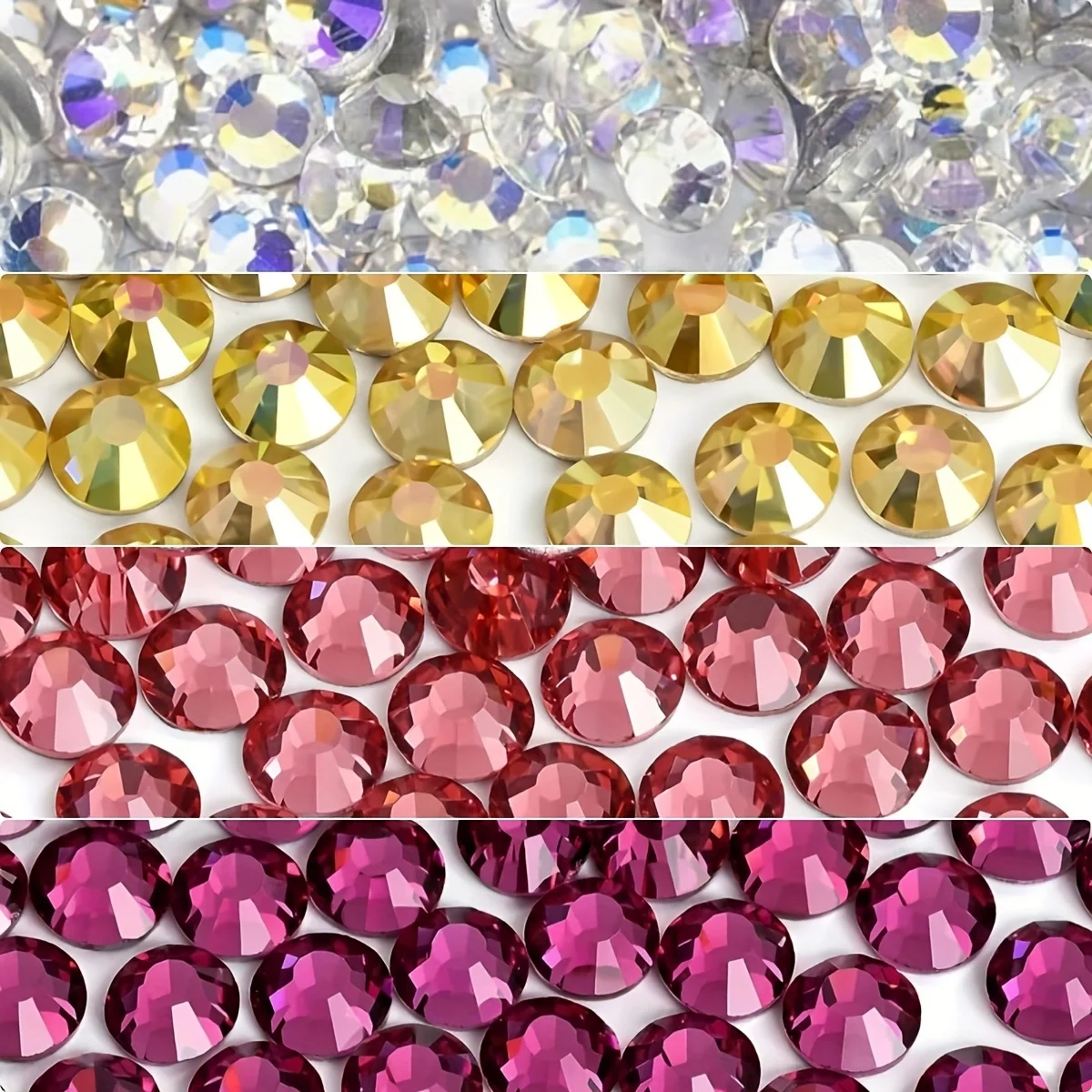 Diamantes de imitación de cristal con parte posterior plana, luz de luna, sol, rosa, fucsia, SS16, SS20-1440Pcs/SS30-288Pcs, sin fijación por calor para decoración de ropa de uñas