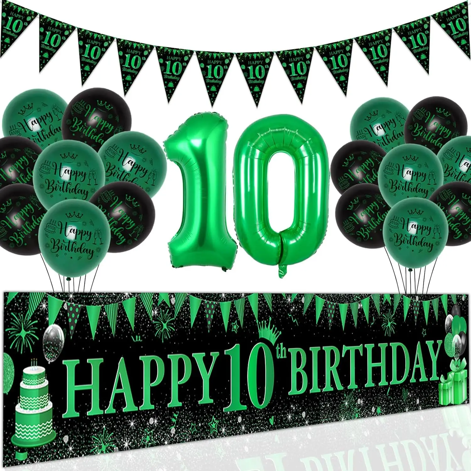 

10th Birthday Decor Happy 10th Birthday Yard Banner Balloons Bunting Number 10 Balloons for 10 Year Old Birthday Party Supplies