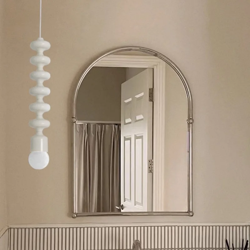 

Simple stainless steel semi-circular mirror bathroom mirror silver bathroom French dressing mirror design makeup mirror home