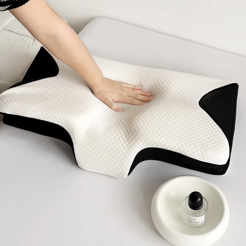 【EFFICIENT 】Breathable Neck Support Memory Foam Butterfly Pillow-Black Color For Sleep And Neck Pain Relief