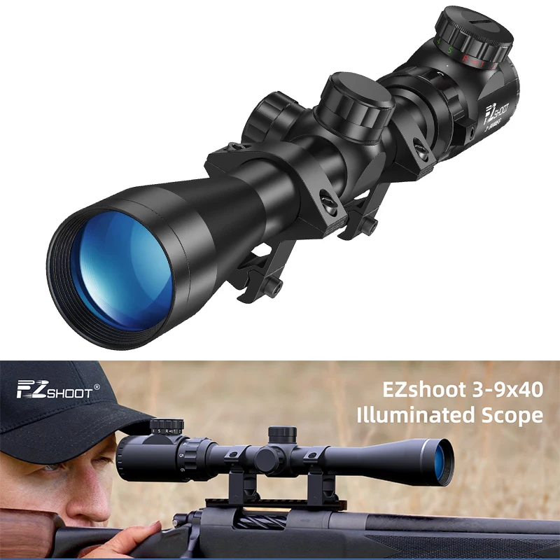 

EZshoot 3-9x40 Rifle Scope Red Green Illuminated Optical Riflescope Rangefinder Reticle Sights with 11mm or 20mm Rail Mount