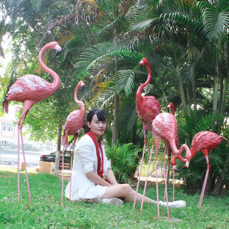 3pc/package 75/105/120cm Metal Flamingo Sculpture Garden Iron Birds Statues Ornaments Home Patio Backyard Lawn Large Art Decor