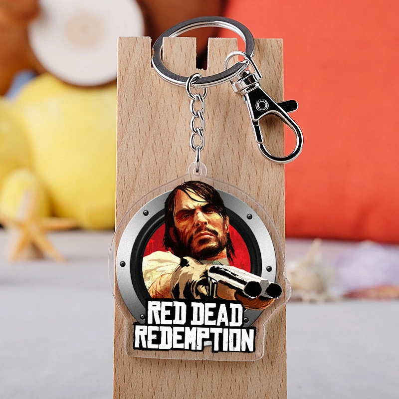 New Game Red Dead Redemption 2 Keychain Acrylic Crystal Key Ring Jewelry Souvenir Cartoon Cool Keychain Wholesale