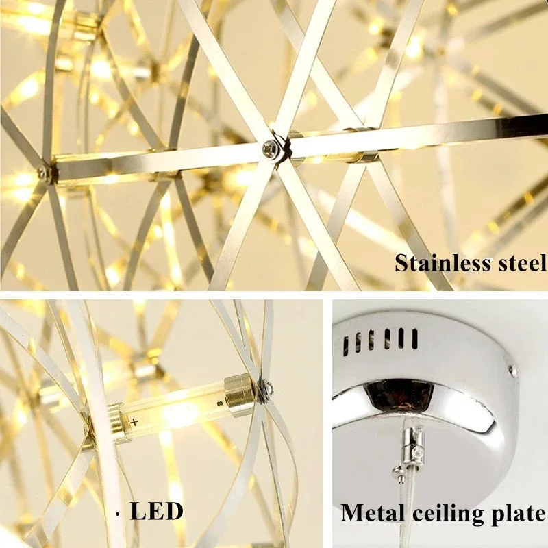 Brief Loft  Modern Spark Ball LED Chandelier Firework Stainless Steel Pendant Lamp for Home Decoration Lighting