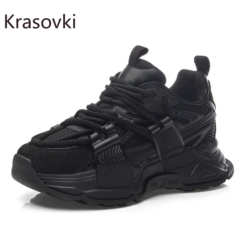 Fujin 8cm Air Mesh KPU Women Platform Wedge Plush Chunky Sneakers Hollow Causal Summer Comfy Fashion Spring Lace Up Shoes