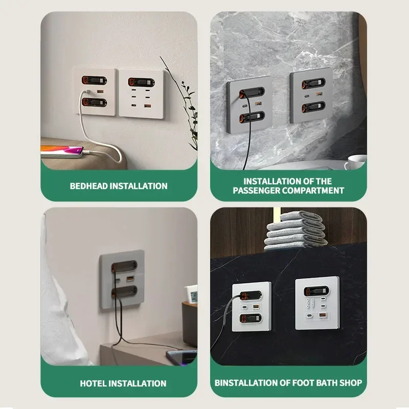 Universal Smart SOCKET 86-Type สีขาวพร้อมสายข้อมูลแบบพับเก็บได้ 20W USB Fast CHARGING AC Outlets สําหรับ iPhone โทรศัพท์ Android