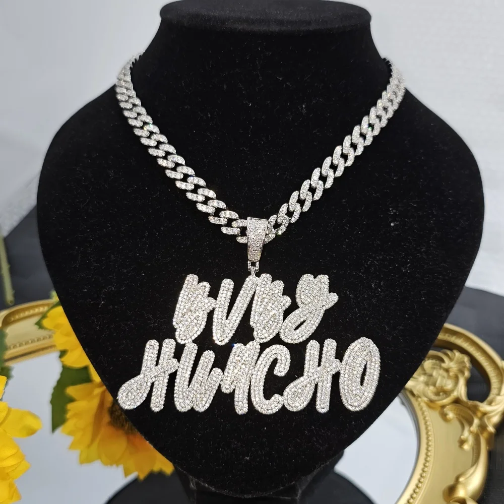 Custom Any Letters Cursive Pendant Full Cubic Zircon Diamond Name Necklace With Tennis Chain Personalized Charm Gift For Her - Detail 1