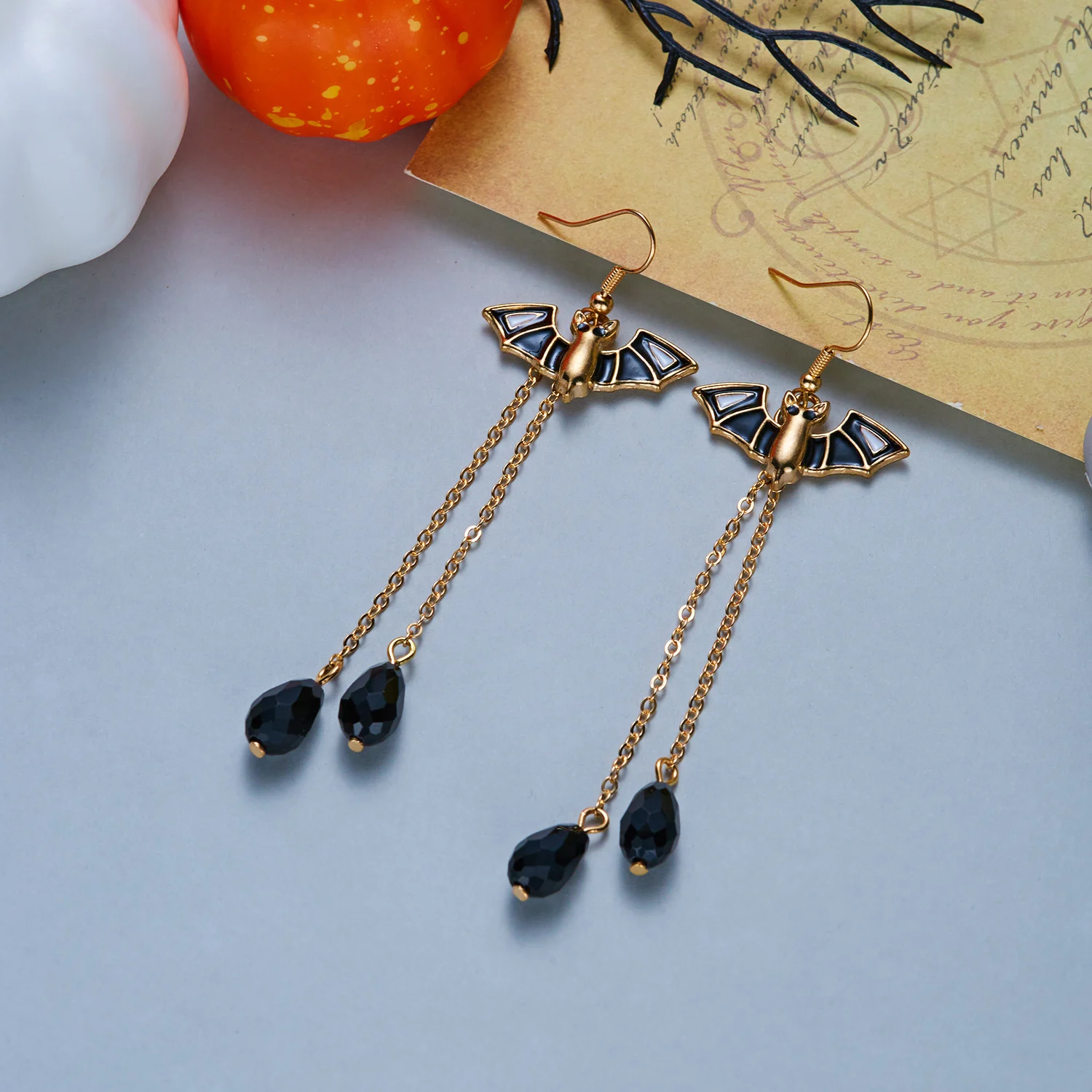 Gotische Vampirfledermaus-Ohrringe für Frauen, exquisite schwarze Kristall-Spinnen-Tier-Quasten-Ohrhänger, Halloween-Party-Schmuckgeschenk – Detail 7