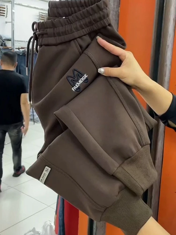 

Женские повседневные брюки на флисовой подкладке, свободного кроя, с высокой талией, в стиле Харлан, модные, универсальные, стройнящие, зимние, новинка