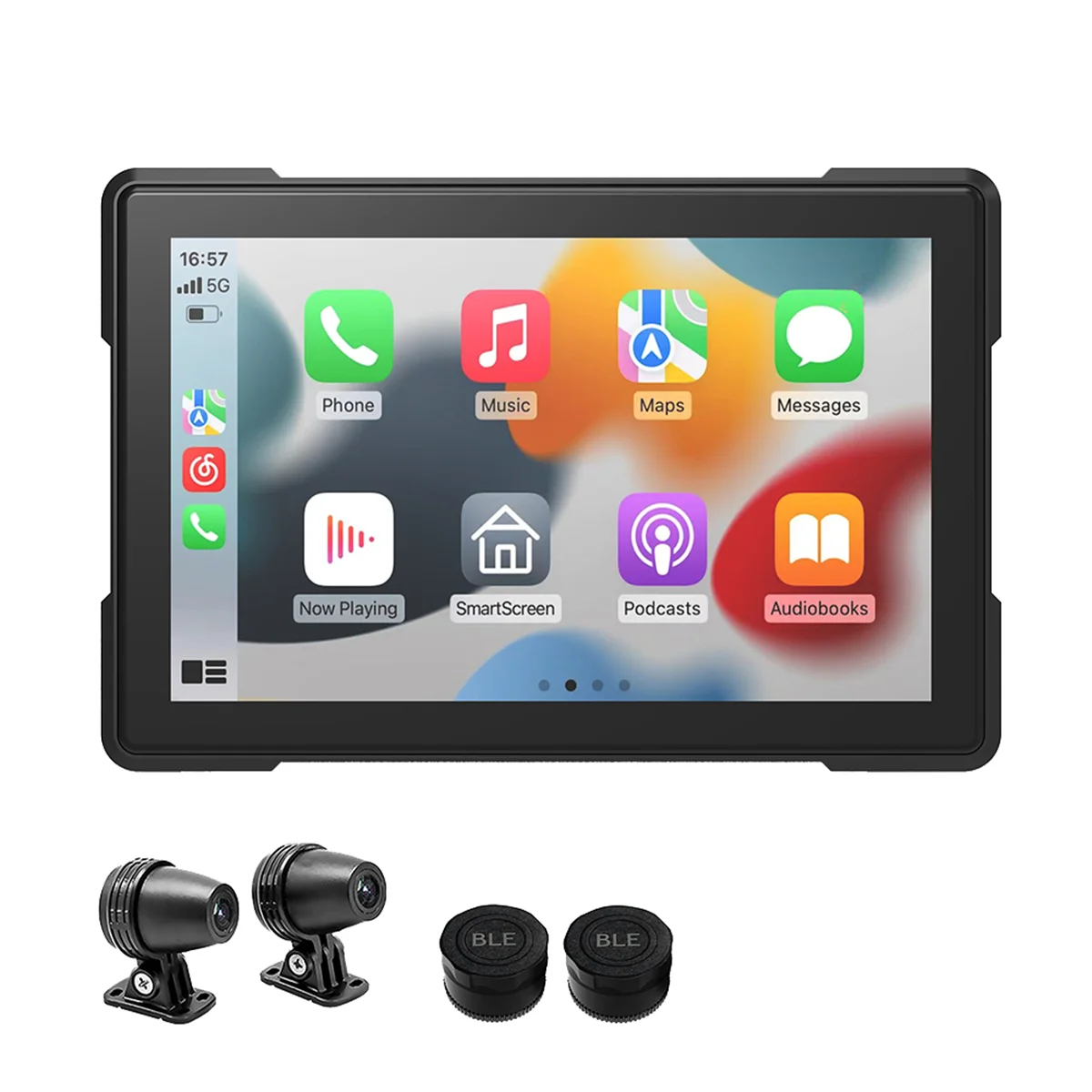 Motorcycle Wireless Carplay Waterproof 1080P 5 Inch WiFi Wireless Android-Auto DVR Dash Cam Tire Pressure Detection PND