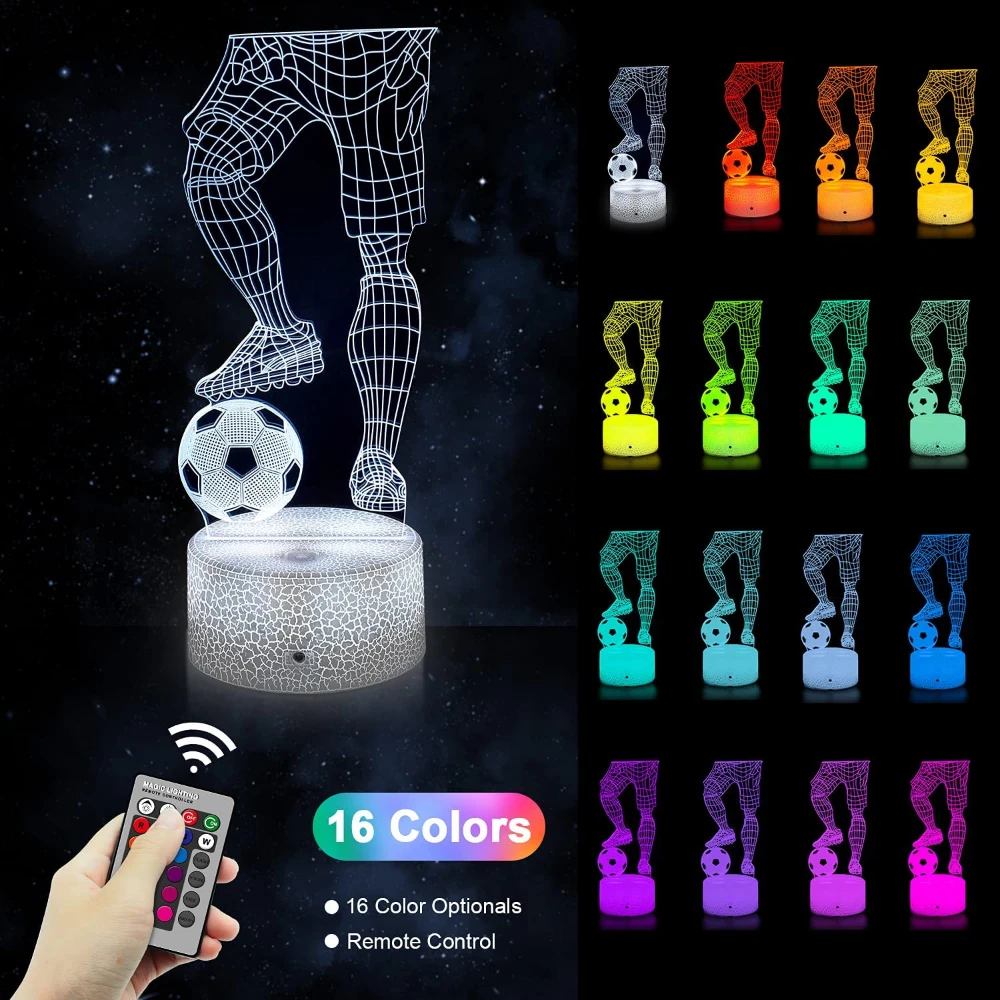 Nighdn Play Football Night Light LED 3D Visual Illusion Lamp Acrylic Table Lamps 7 Colors Changing Home Room Decor Gift