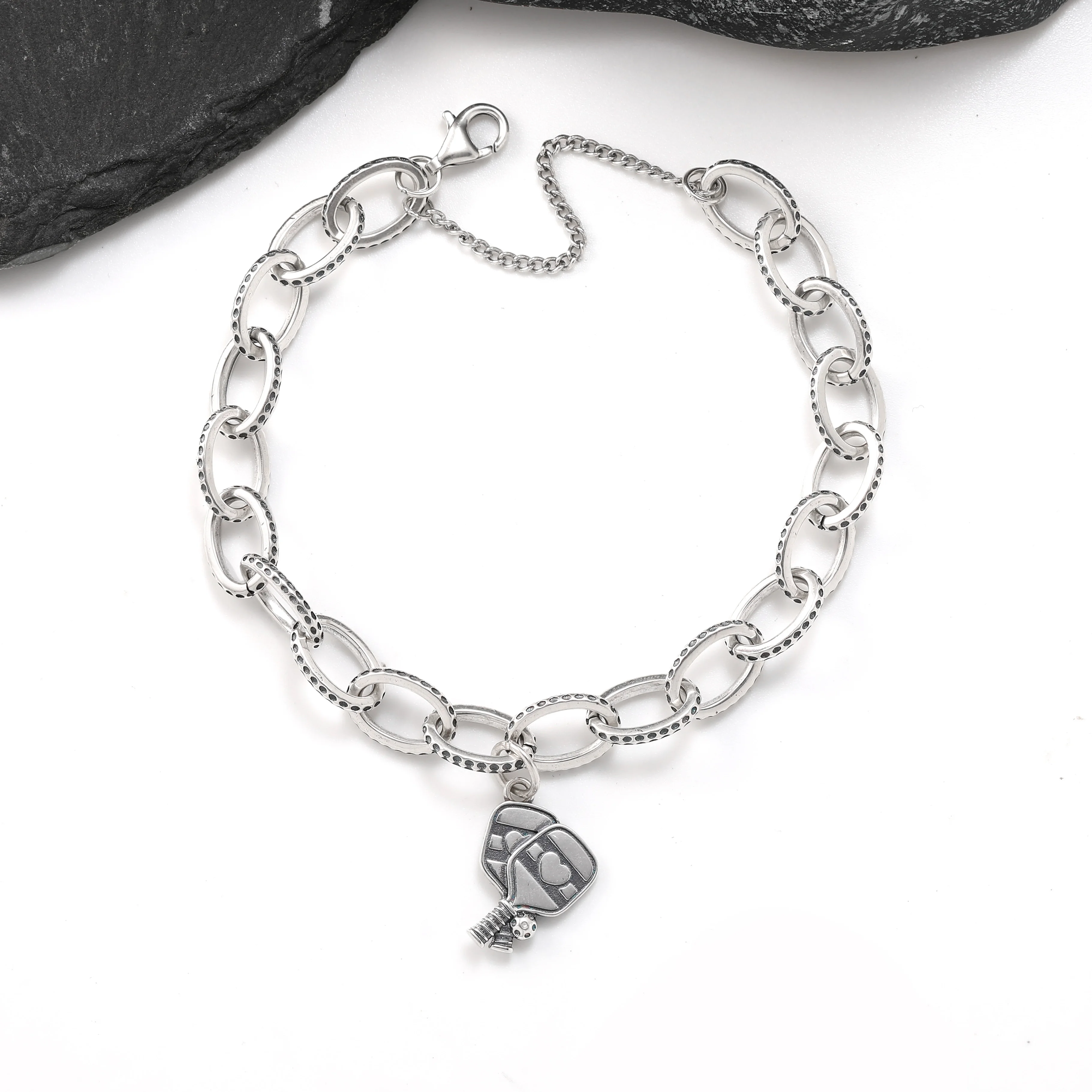 Genuine 925 sterling silver exquisite Textured Oval Charm Bracelet paired with Online filming pendant