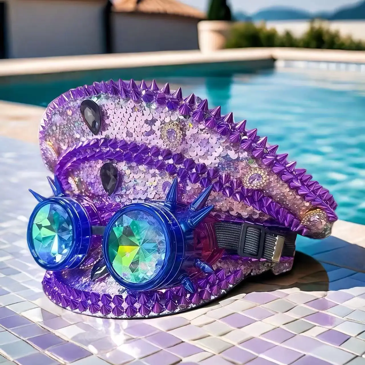 

HongLuan фиолетовая шляпа капитана в стиле стимпанк со стразами и очками для фестиваля Burning Man для женщин, военные аксессуары и кепка для мужчин