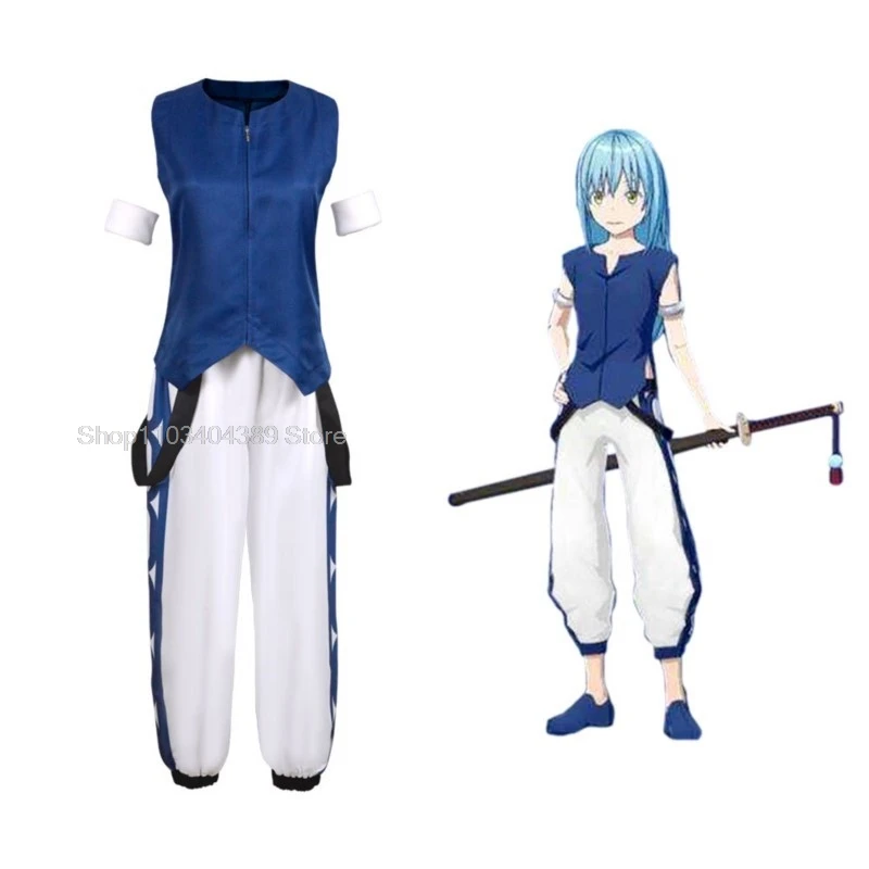 rimuru-tempest-cette-fois-la-j'ai-reincarne-comme-un-slime-saison-2-costume-de-cosplay-anime-chemise-bleue-pantalon-uniforme-sans-manches