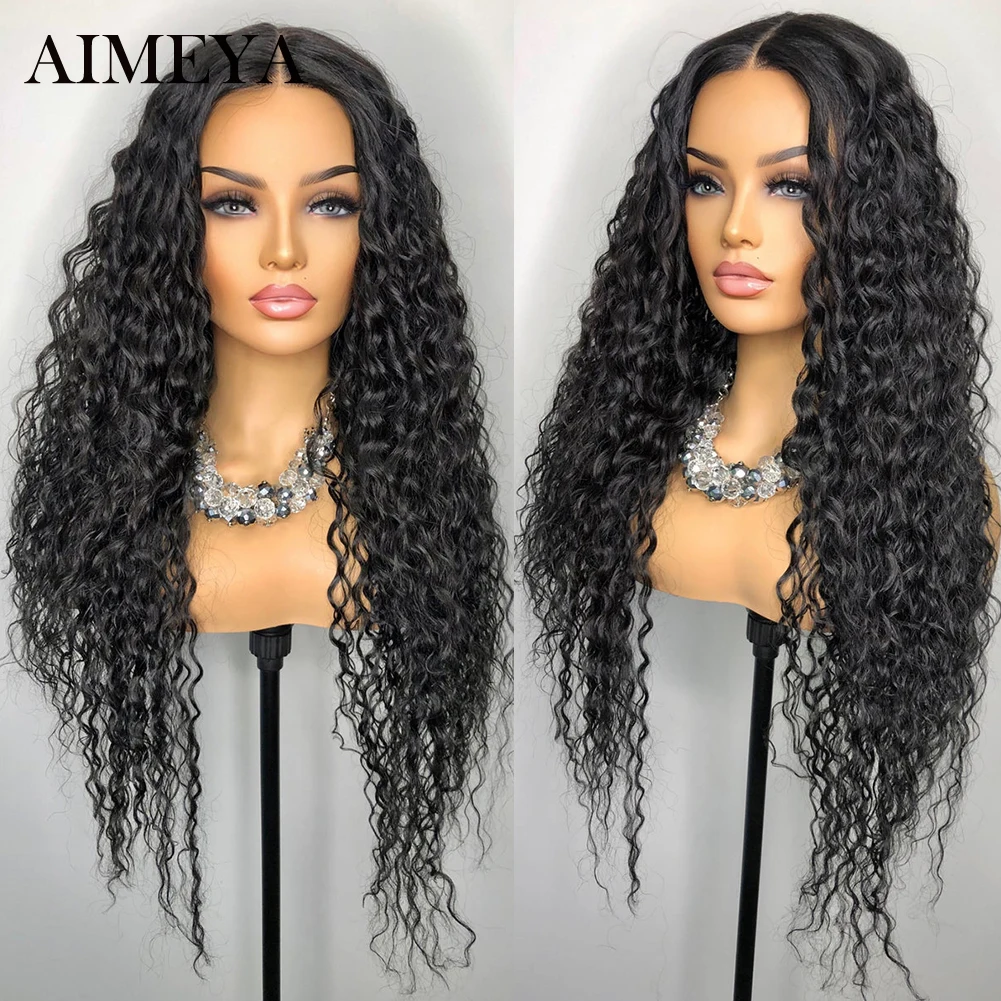 AIMEYA Synthetic Lace Wig Deep Curly Lace Wigs For Black Women Pre Plucked with Baby Hair Heat Resistant Fiber Kinky Curly Wig