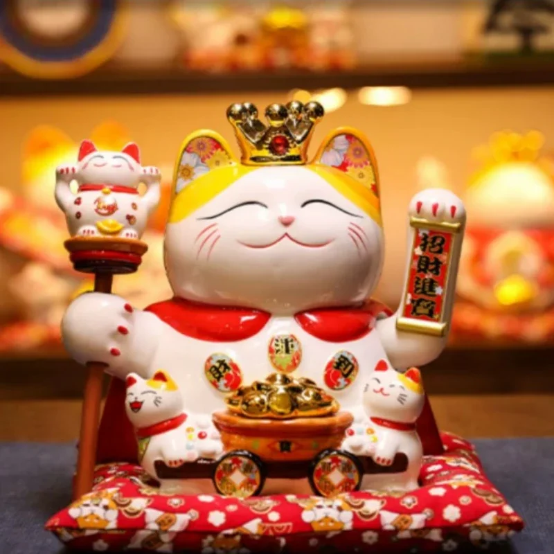 

9 inch Lucky Cat Ornaments Open Swing Home Living Room Store Cash Register Opening Gifts Automatic Beckon Creative Gifts